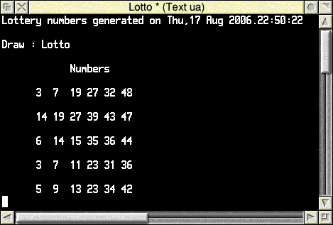Lottery output example